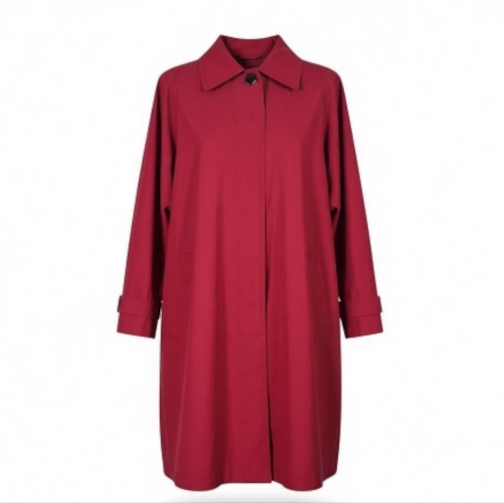 London Fog Trench Coat Women Size 8 Red Hidden Buttons Zip Out Liner Button Cuff